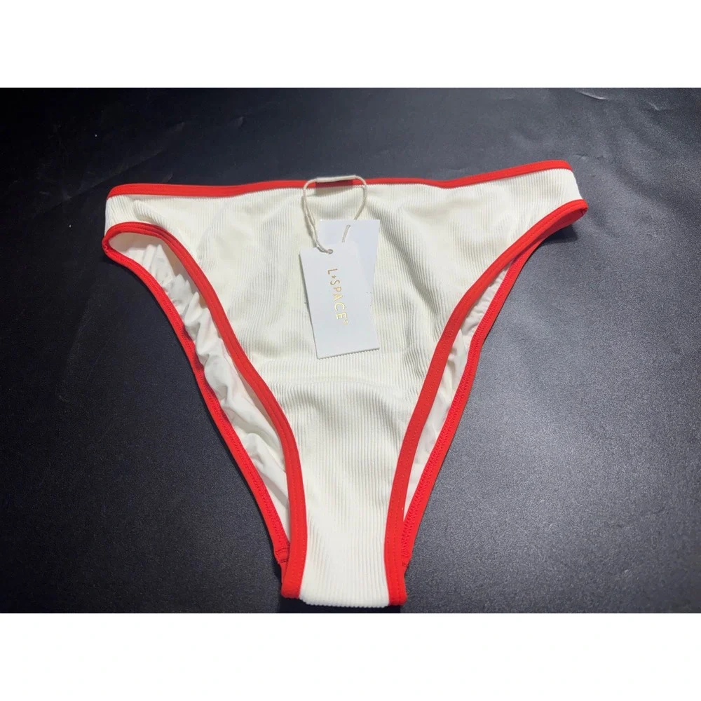 L*Space Nora Bitsy Bikini Bottom Cream & Pimento High Leg Size Large New